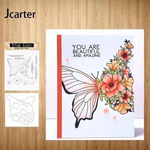 New Design Butterfly Flowers Metal Cutting Dies and Clear Stamps Craft Stencil for Scrapbooking Album Paper Make Template Decor