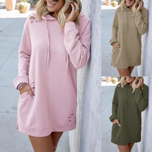 Solid Color Women Hoodies Sweatshirts Long Sleeve Dress Vestidos Winter Woman Clothing Hooded Drawstring Pocket Pullover Dresses