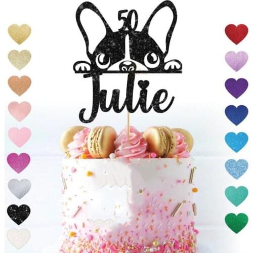 Personalised Dog Cake topper doggy doggie pooch puppy cake topper customised glitter name lover ideas party birthday
