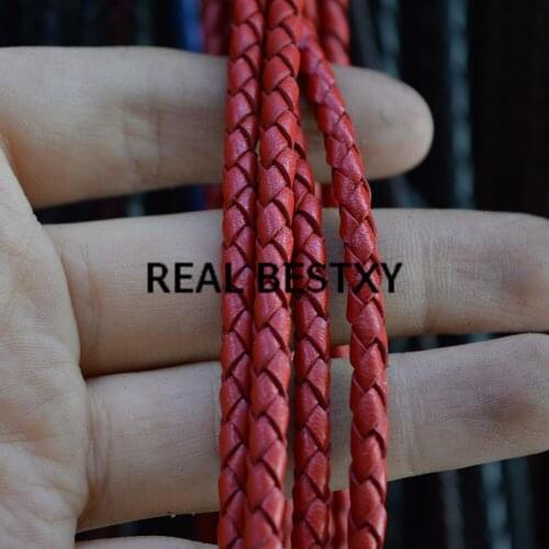 REAL BESTXY 4mm red REAL round braided real leather cords round strip leather for bracelets leather round leather straps