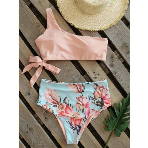 Sexy Bikinis Women 2021 New One Shoulder Swimwear High Waist Swimsuit Bandage Bathing Suits Beach Wear Biquini Female