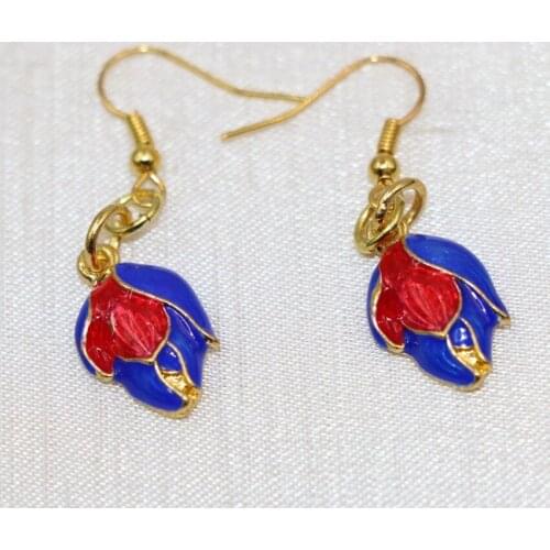 Gold-color flower cloisonne beads 16*19mm dangle earrings for women charms weddings party gifts elegant eardrop jewelry B3005