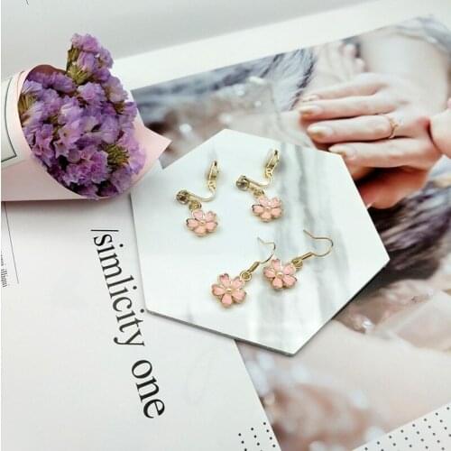 TIMEONLY Japanese Style Pink Color Cherry No No Pierced Ears Clip Earring for Women Ladies Romantic Charm Earrings Cute Jewelry