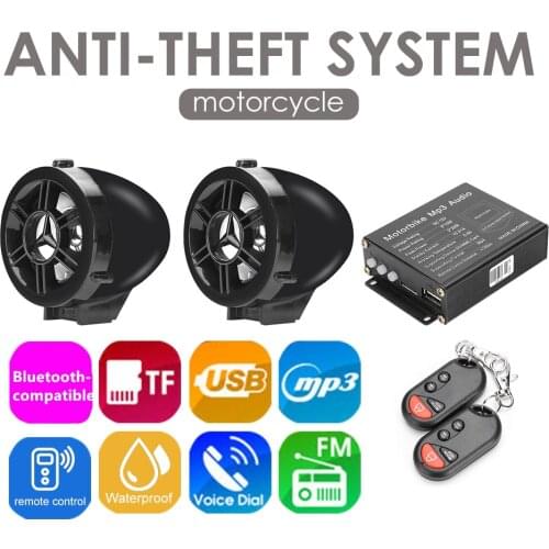 Remote Control Motorcycle Alarm System Waterproof MP3 FM Radio Bluetooth-compatible Speaker Stereo Amplifier Moto Anti Theft
