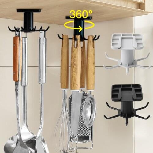 Yooa 2PCS 360 Degrees Rotated Hook for Kitchen Organizer Spatula Spoon Hang Drainer Home Storage Cabinet Holder Up Storage Rack