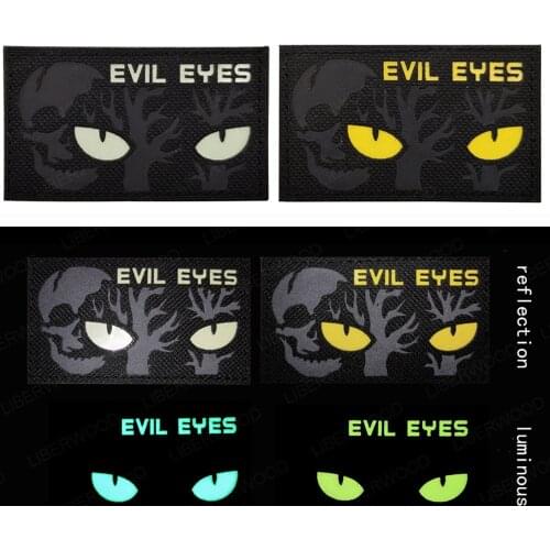 EVIL EYES Hook Fastener Glow In Dark Reflective Tactical Military Combat Applique Cat Eyes Patch For Cap Helmet Uniform Backpack