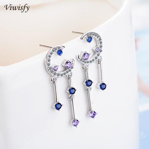 Viwisfy Crystal 925 Sterling Silver Earrings For Women Luxury Wedding Jewelry Gift Girl Vintage Moon Stud Earrings VW21031