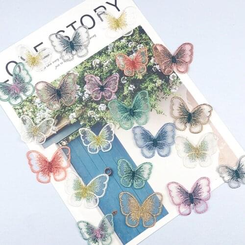 10pcs Embroidered Butterfly Cloth Stickers Color Organza Clothes Patch Cloth DIY Handmade Clothing Accessories Decorative