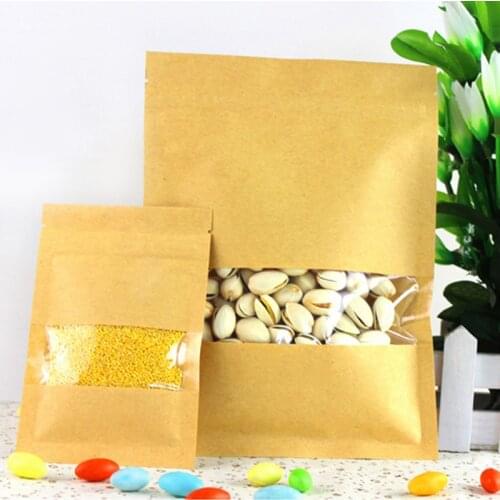 50 Pcs Kraft Zip lock Bags Pouches with Clear Window Kraft Zipper Bags Window Kraft Paper Bags,Free Shipping
