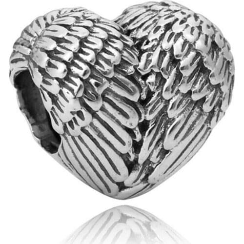 50pcs / Lot Fashion Tibet Silver Alloy metal Heart Feather European Beads Fit European Charm DIY Bracelet Making MT2