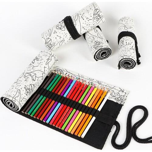 50pcs Mini Star School Pencil Case Canvas Pencilcase Kawaii Starry Sky 24/36/48/72 Holes Roll Pen Bag Girls Boys Box Stationery