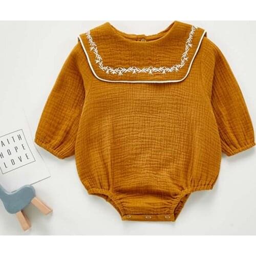 Infant Newborn Baby Girl Bodysuit Cotton Linen Long Sleeve Navy Collar Jumpsuit Autumn Clothes Outfit Baby Playsuit 0-24M