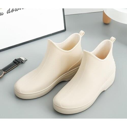 Chelsea Rain Shoes Woman Ankle Rainboots Rubber Boots Non-slip Water Shoes Female Galoshes Overboot for Adult Beige Pink Black