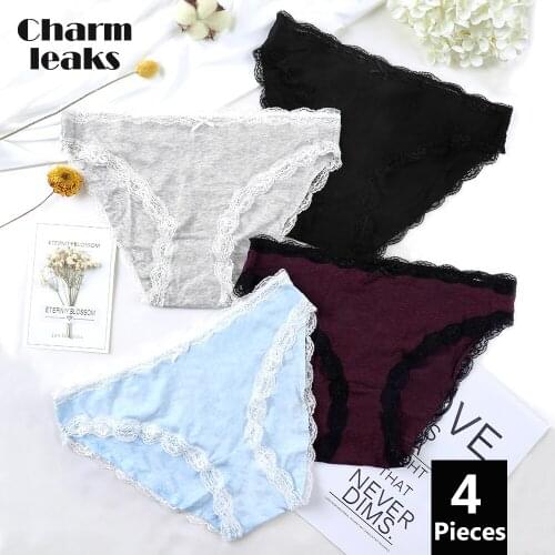 Charmlwaks Womens Underwear Cotton Soft Panties Hipster Briefs 4 Packs Solid Cueca Calcinha Tanga Thong Lace Edge Bow tie Sale