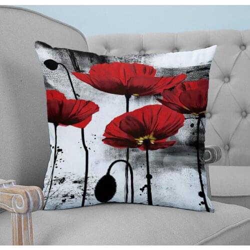 Ink Painting Poppy Flower Printed Throw Pillow Case Plush fabric Pillowcase Home Decorative Pillow Hot