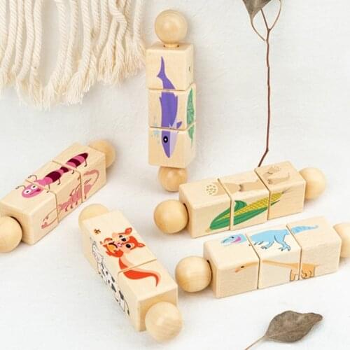 Wooden Animal Rotating Jigsaw Puzzle Blocks For Infants Children 0-7 Years Old Early Education Animal Cognition Puzzle Toys