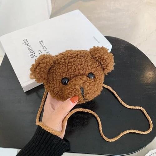 Childrens Crossbody Messenger Bag for Boys and Girls 2020 New Cute Plush Doll Bear Cartoon Soft Sister Accessory Bag