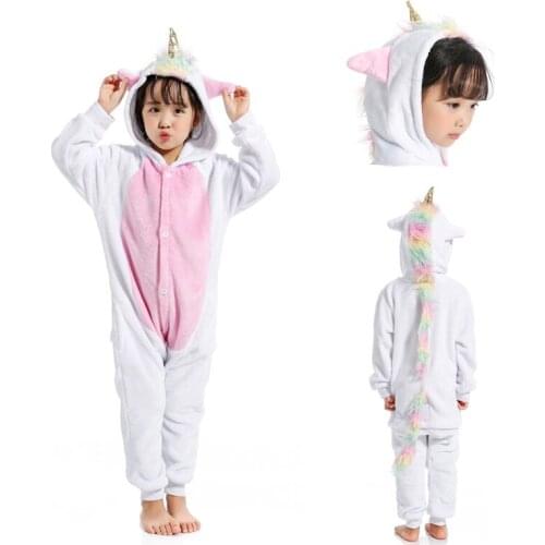 Kids Kugurumi Onesie Animal Costume Flannel Soft Whole Pajama One Piece Boy Girl Child gold horse unicorn Winter Sleep Suit
