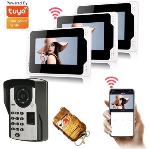 Tuya APP Control Door Intercom 7 Inch LCD Wifi Wireless Video Intercom Doorbell Fingerprint RFID Password Camera With 3 Monitor