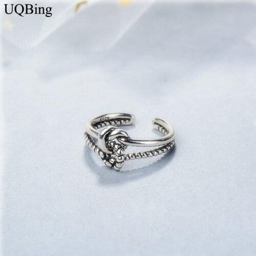 925 Sterling Silver Vintage Woven Twist Double Knotted Rings Thai Silver Open Rings Jewelry