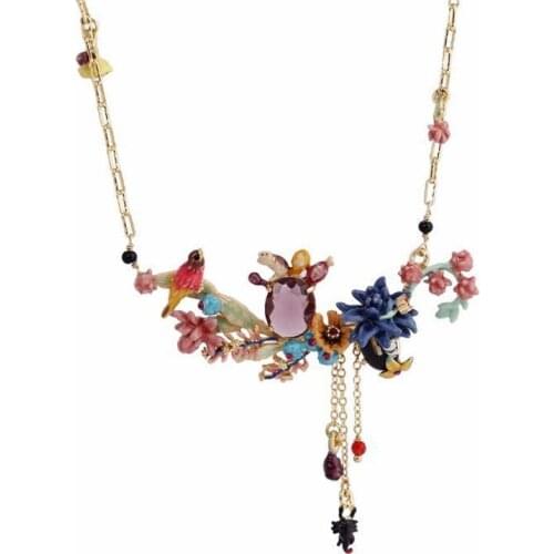 European and American Fashion Personality Trend Temperament New Cactus Enamel Flower Bird Necklace Cross-border Girls Jewelry