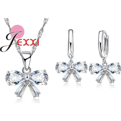 European Style Cute Jewelry Set For Girls Gift 925 Sterling Silver Cubic Zircon Crystal Necklace Earrings Jewelry Set New
