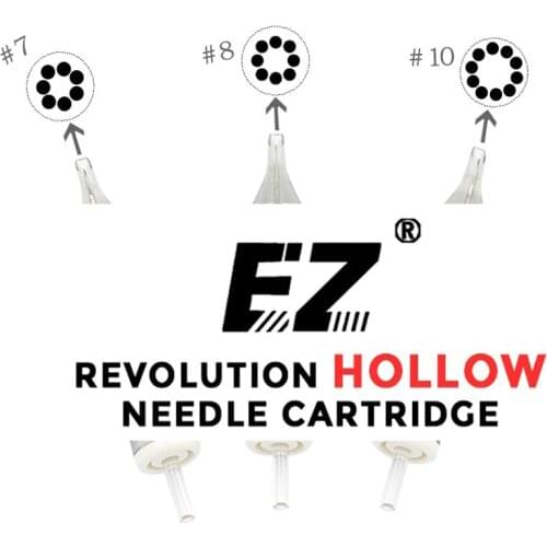 EZ New Revolution Tattoo Needle Cartridge Hollow Round Liner 0.35mm #12 for Rotary Cartridge Tattoo Machine & Grips 20PCS/Box