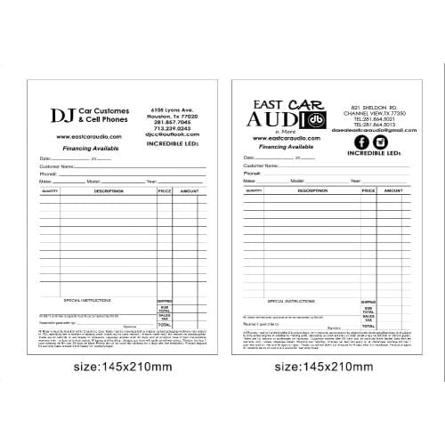 Custom print A5 50pcs two copy carbonless paper invoice book ,free shipping by DHL or fedex to USA