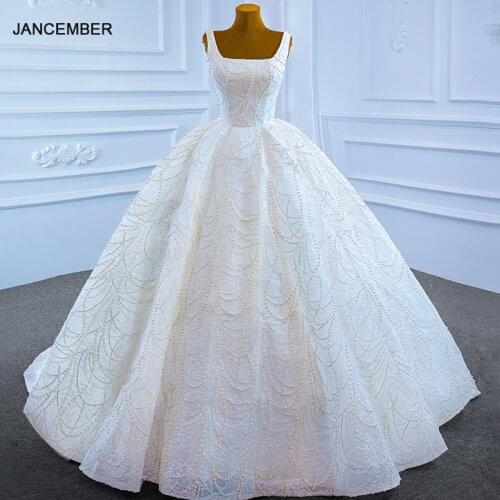J67104 Boat Neck Tank With Sleeve；ess Simple White Custom Wedding Dress 2020 Pearls Ball Gown Lace Up Back