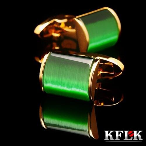 KFLK jewelry 2020 shirt cufflink for mens Brand cuff button wedding Green cuff links High Quality Gold abotoaduras Jewelry