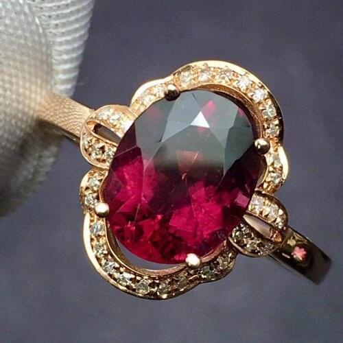 Rubillite Ring Fine Jewelry Pure 18 K Gold Natural Rubi Tourmaline 2.4ct Gemstone Diamond Gift Female Rings for Women Fine Ring