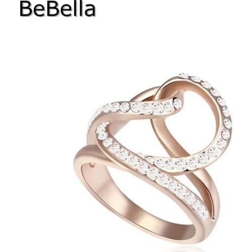 BeBella 4 colors crystal geometric rose gold bridal sets ring for party with genuine Czech crystal for girls Christmas gift