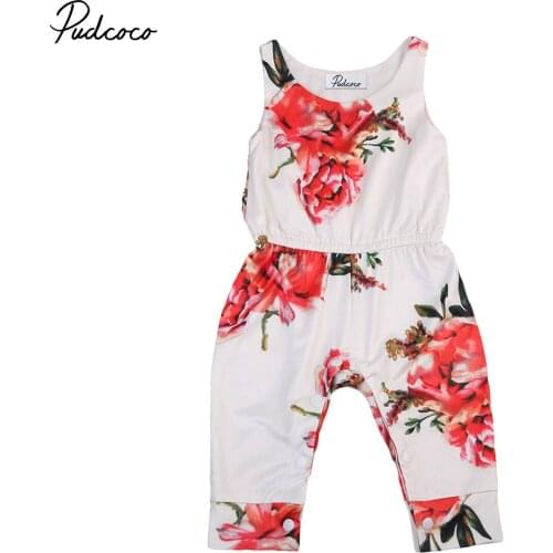2017 Summer Baby Girls Clothing Cute Toddler Baby Girl Clothes Sleeveless Flower Romper Jumpsuit Playsuit Outfits Size 6-24M
