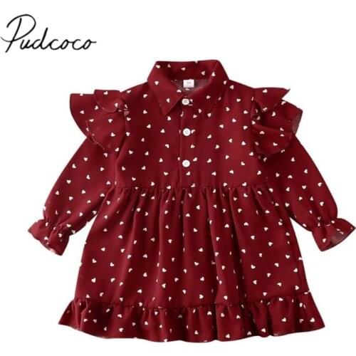 2020 Baby Spring Autumn Clothing Toddler Kid Baby Girls Casual Princess Party Pageant Dress Hearts Print Valentine Sundress 1-6T
