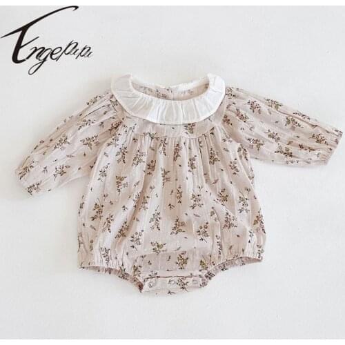 Engepapa Korean Style Infant Baby Girls Bodysuits Floral Printing Cotton Long Sleeve Spring Autumn Newborn Baby Girls Jumpsuit