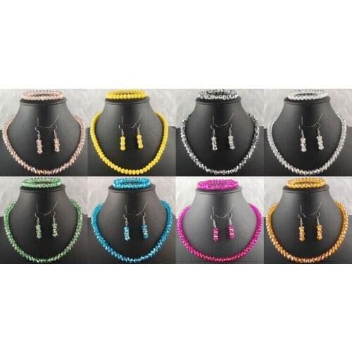 Beautiful 5x8 mm faceted crystal necklace 18 "bracelet 7.5" Earrings Set