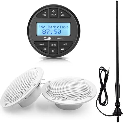 Boat Audio Waterproof Marine Stereo Bluetooth Receiver MP3 Player+4inch Marine Speakers+Radio FM Antenna For RV Bath Pool Yacht