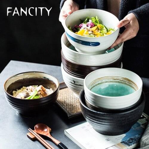 FANCITY Japanese hand-painted ramen bowl beef noodle bowl household instant noodle bowl big soup bowl chaos noodle bowl dumpling