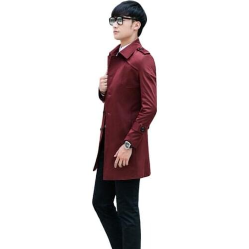 Mens trench coats spring autumn man single-breasted long coat men clothes slim fit overcoat long sleeve wine red plus size 9XL