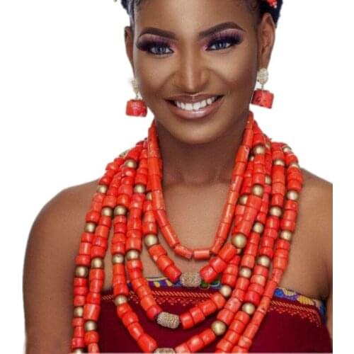Dudo Indian Bridal Jewelry Set 6 Rows 13 mm Luxury Edo Traditional Bride Wedding Nigerian Earrings Neckalce Set For Women 2019