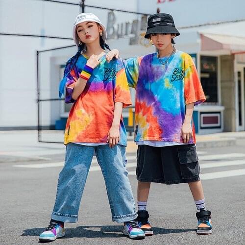 New Kids Short Sleeve Tie Dye T-Shirts Hiphop Pants Rave Clothes Jazz Street Dance Costumes Performance Stage Outfits DQS6934