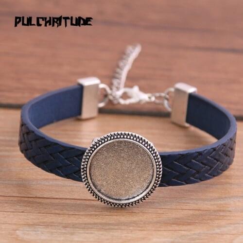 New 1pcs 8 Color PU Bangles Base Setting Cuff Blank Trays Brazel Fit 18mm Glass Cabochon DIY Bracelet Jewelry Making