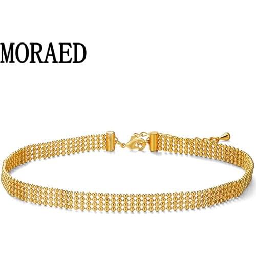 925 Sterling Silver Jewelry Necklae Three Rows Round Bead 18k Gold Chokers Necklace For Women Fashion Jewelry Party Gift