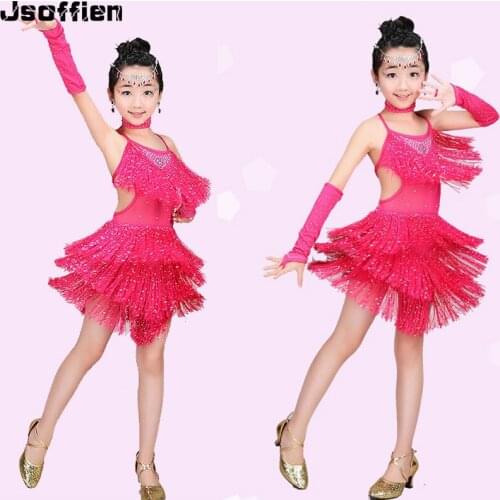 Girl Tassels Latin Dance Competition Dresses Child Ballroom Dance Costume Kids Mordern Jazz Tango Cha Cha Waltz Flamenco Dress