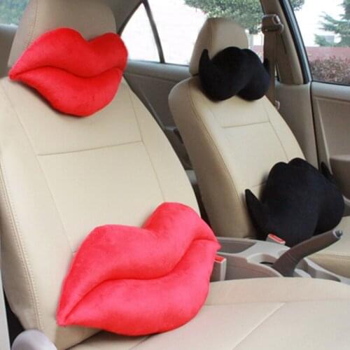 Car Neck Cushion Red Lip Car Seat Headrest Pads Back Lumbar Support Black Bread Seat Supports PP Cotton Big Mouth Kiss Red Pink