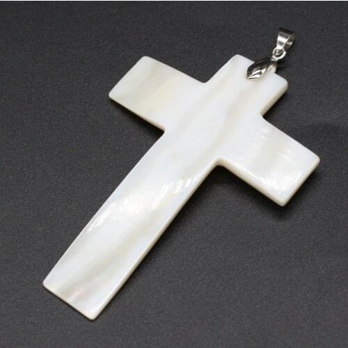 Natural Cross Shape Shell Pendant Charms White Shell Pendant for Making Women DIY Jewelry Necklace Gift Size 50x70mm