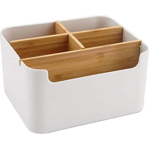 Simple Wooden Detachable Desktop Storage Box for Remote Control Mobile Phone Makeup Brushes Holder Organizer Storage Case