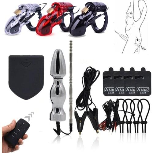Remote Electric Shock Anal Vagina Plug,Urethral Catheter Cock Cage Penis Rings Nipple Clamps/Pads Electric Stimulation Sex Toys