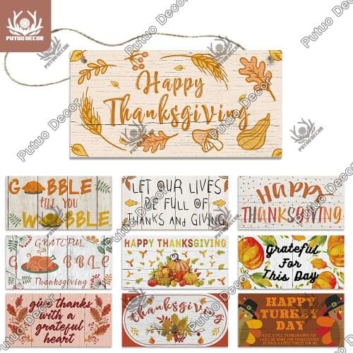 Putuo Decor Thanksgiving Day Wooden Signs Turkey Wood Hanging Plaque for Ornament Home Decoration living Room Wall Decor Gifts