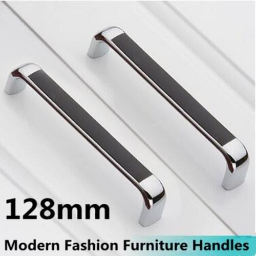 128mm 5" fashion furniture decoration handle black shiny silver kitchen cabinet dresser cupboard wardrobe door pull handle knob
